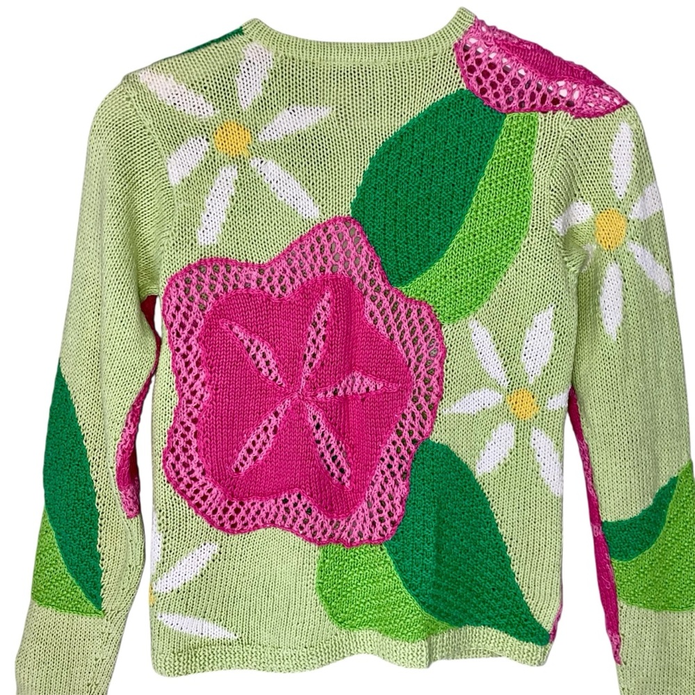 LILLY PULITZER Cardigan Sweater Button Up Long Sleeve Green Pink Floral Women S - Picture 3 of 10